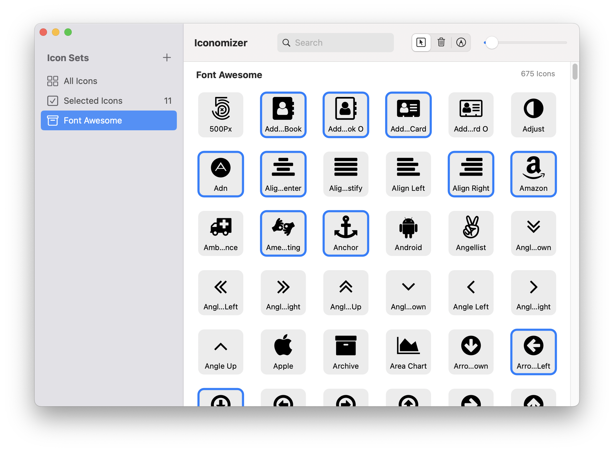 Iconomizer selecting icons